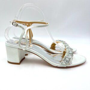 Badgley Mischka Size 8.5 Light Pastel Blue Green Satin Dress Sandals Heels Shoes